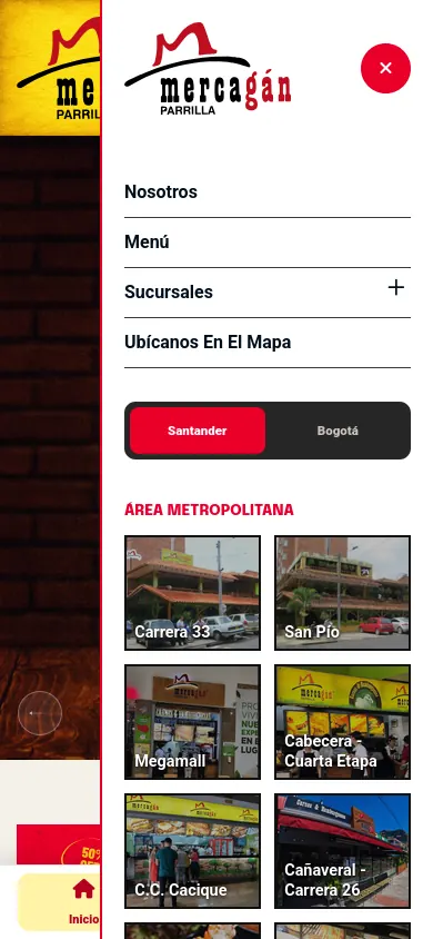 Vista móvil real de la navegación principal de Mercagán
