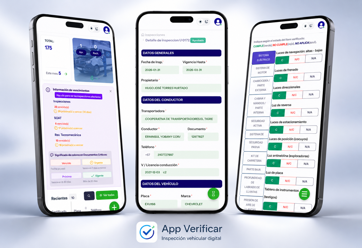 Vista de la plataforma de inspecciones AppVerificar